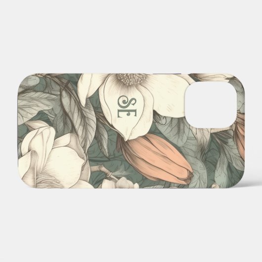 Rustic Magnolias Painted Initials Floral Botanical Case-Mate iPhone Hülle (Rückseite (Horizontal))