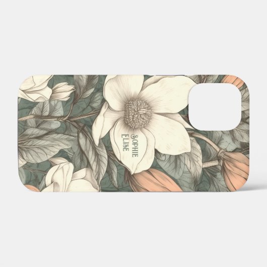 Rustic Magnolias Painted Name Floral Botanical Case-Mate iPhone Hülle (Rückseite (Horizontal))