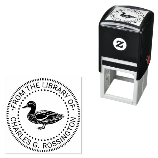 Rustic Mallard Duck Standing Library Book Name Permastempel (Beispiel)
