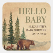 Rustic Mama & Baby Bear Baby Shower Quadratischer Aufkleber (Vorderseite)