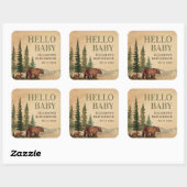 Rustic Mama & Baby Bear Baby Shower Quadratischer Aufkleber (Blatt)