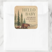 Rustic Mama & Baby Bear Baby Shower Quadratischer Aufkleber (Tasche)