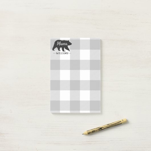 Rustic Mama Bear Grau Black Monogram Name 4x6 Post-it Klebezettel (Auf Schreibtisch)