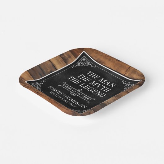 Rustic Man Myth Legend 100th Birthday Black Pappteller (Gewinkelt)
