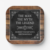 Rustic Man Myth Legend 100th Birthday Black Pappteller (Vorderseite)
