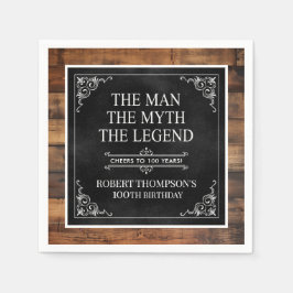 Rustic Man Myth Legend 100th Birthday Black Serviette