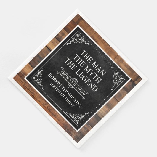 Rustic Man Myth Legend 100th Birthday Black Serviette (Ecke)