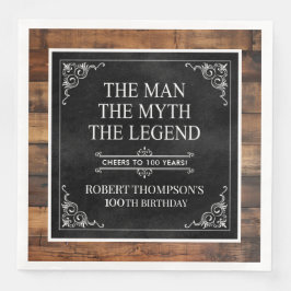 Rustic Man Myth Legend 100th Birthday Black Serviette