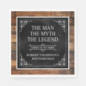 Rustic Man Myth Legend 100th Birthday Black Serviette (Vorderseite)
