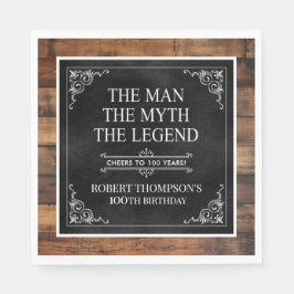 Rustic Man Myth Legend 100th Birthday Black Serviette