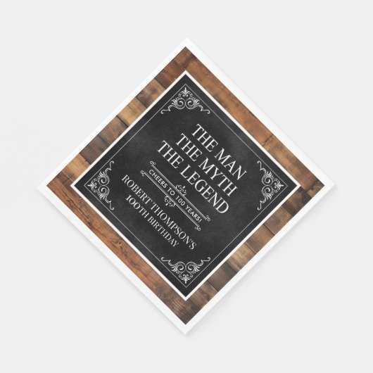 Rustic Man Myth Legend 100th Birthday Black Serviette (Ecke)