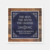Rustic Man Myth Legend 100th Birthday Blue Serviette (Vorderseite)