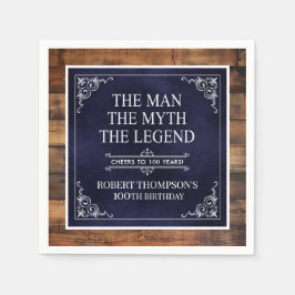 Rustic Man Myth Legend 100th Birthday Blue Serviette