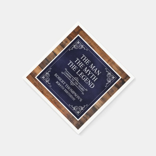 Rustic Man Myth Legend 100th Birthday Blue Serviette (Ecke)