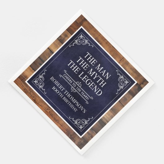 Rustic Man Myth Legend 100th Birthday Blue Serviette (Ecke)