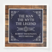Rustic Man Myth Legend 100th Birthday Blue Serviette (Vorderseite)