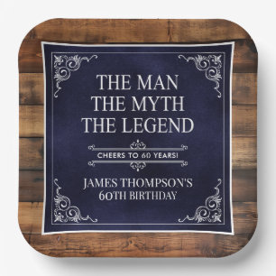 Rustic Man Myth Legend 60. Geburtstag Navy Blue Pappteller