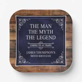Rustic Man Myth Legend 60. Geburtstag Navy Blue Pappteller