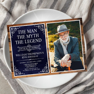 Rustic Man Myth Legend Blue 85. Geburtstag Foto Einladung