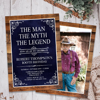 Rustic Man Myth Legend Foto 100. Geburtstag Einladung