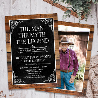 Rustic Man Myth Legend Foto 100. Geburtstag Einladung