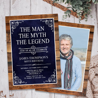 Rustic Man Myth Legend Foto 60. Geburtstag Einladung
