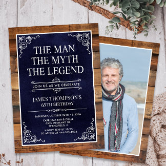 Rustic Man Myth Legend Foto 65. Geburtstag Einladung