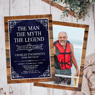 Rustic Man Myth Legend Foto 70. Geburtstag Einladung
