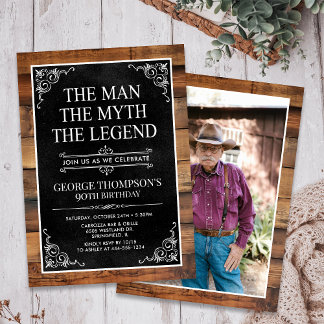 Rustic Man Myth Legend Foto 90. Geburtstag Einladung