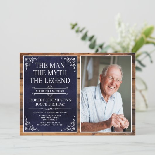 Rustic Man Myth Legend Überraschung 100. Geburtsta Einladung (Stehend Vorderseite)