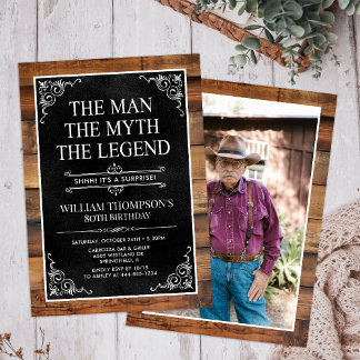 Rustic Man Myth Legend Überraschung Foto 80 Geburt Einladung