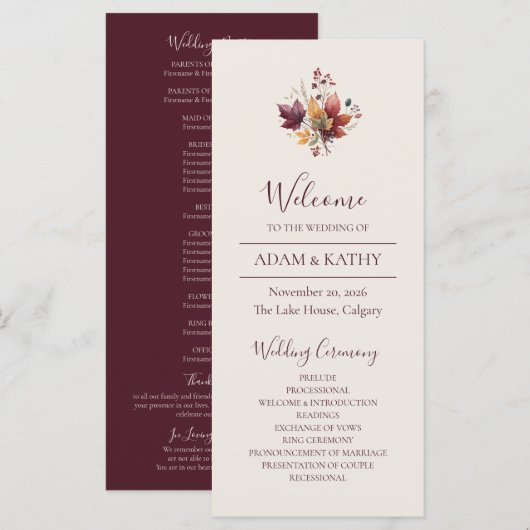Rustic Maple Leaf Fall Wedding Program Programm (Vorne/Hinten)