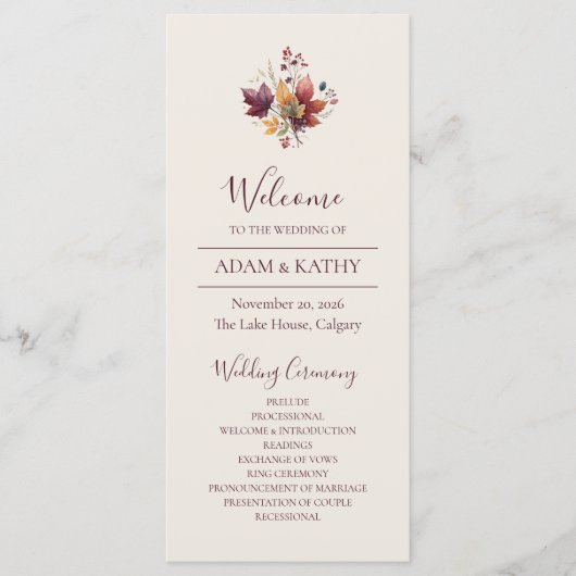 Rustic Maple Leaf Fall Wedding Program Programm (Vorderseite)