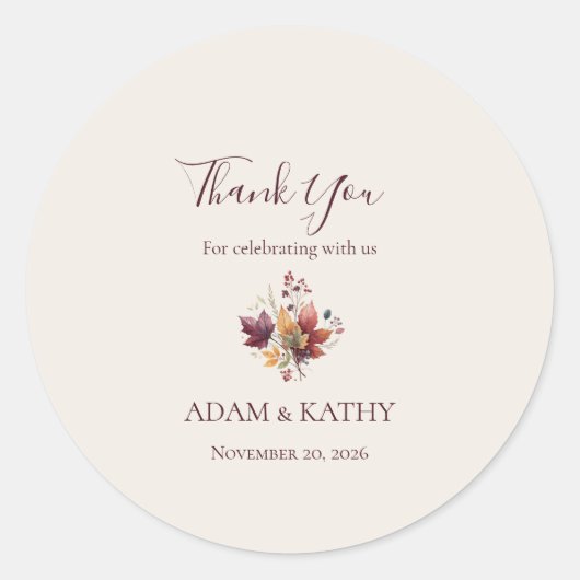 Rustic Maple Leaf Fall Wedding Thank You Sticker (Vorderseite)