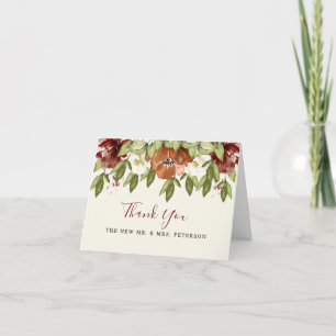Rustic Maroon Floral Wedding Danke Karte