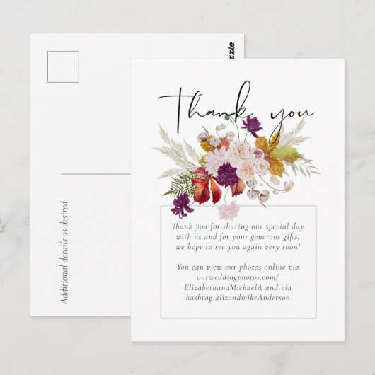 Rustic Maroon Ginger Blush Wedding Postkarte (Vorne/Hinten)
