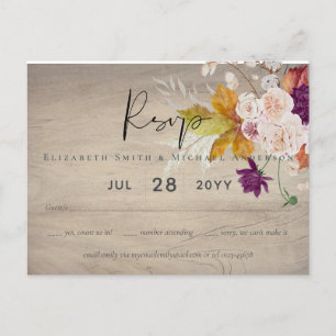 Rustic Maroon Ginger Blush Wedding RSVP Postkarte