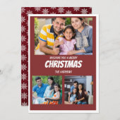 Rustic Maroon Red Christmas Foto Collage Karte (Vorne/Hinten)
