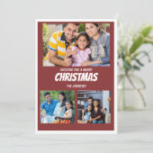 Rustic Maroon Red Christmas Foto Collage Karte (Stehend Vorderseite)