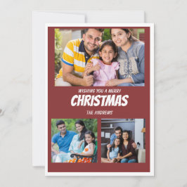 Rustic Maroon Red Christmas Foto Collage Karte