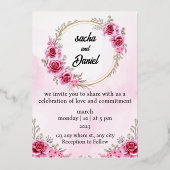 Rustic Maroon Winter Wedding Floral Folieneinladung (Vorderseite)