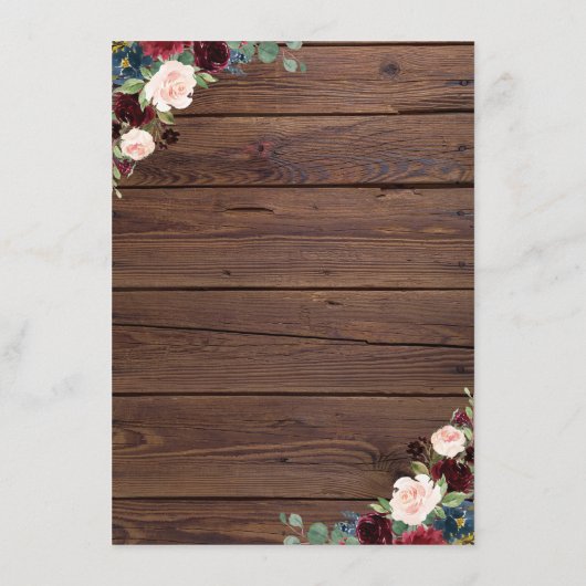 Rustic Marsala Burgund Blumenmenü Menükarte (Rückseite)