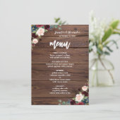 Rustic Marsala Burgund Blumenmenü Menükarte (Stehend Vorderseite)