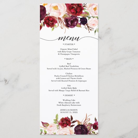 Rustic Marsala Burgundy Vielen Dank und Menü Programm (Vorderseite)