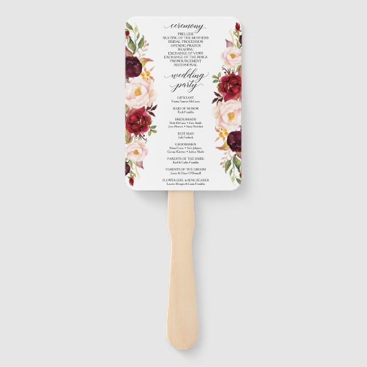 Rustic Marsala Burgundy Wedding Program Fan Fächer (Rückseite)