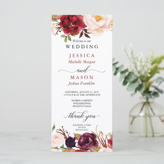 Rustic Marsala Burgundy Wedding Program Programm (Stehend Vorderseite)