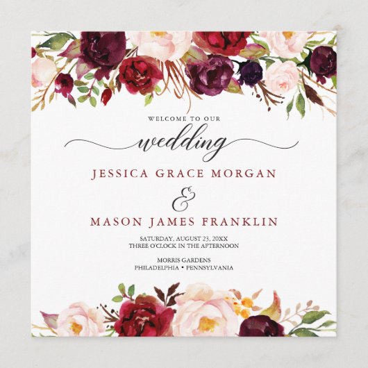 Rustic Marsala Burgundy Wedding Program Programm (Vorderseite)