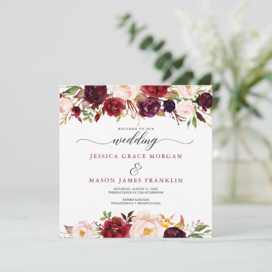 Rustic Marsala Burgundy Wedding Program Programm (Stehend Vorderseite)