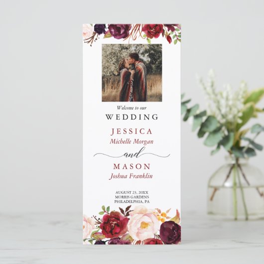Rustic Marsala Burgundy Wedding Program Programm (Stehend Vorderseite)