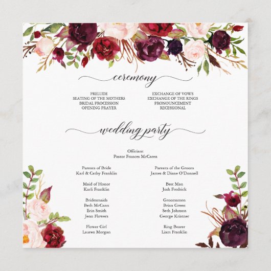 Rustic Marsala Burgundy Wedding Program Programm (Rückseite)